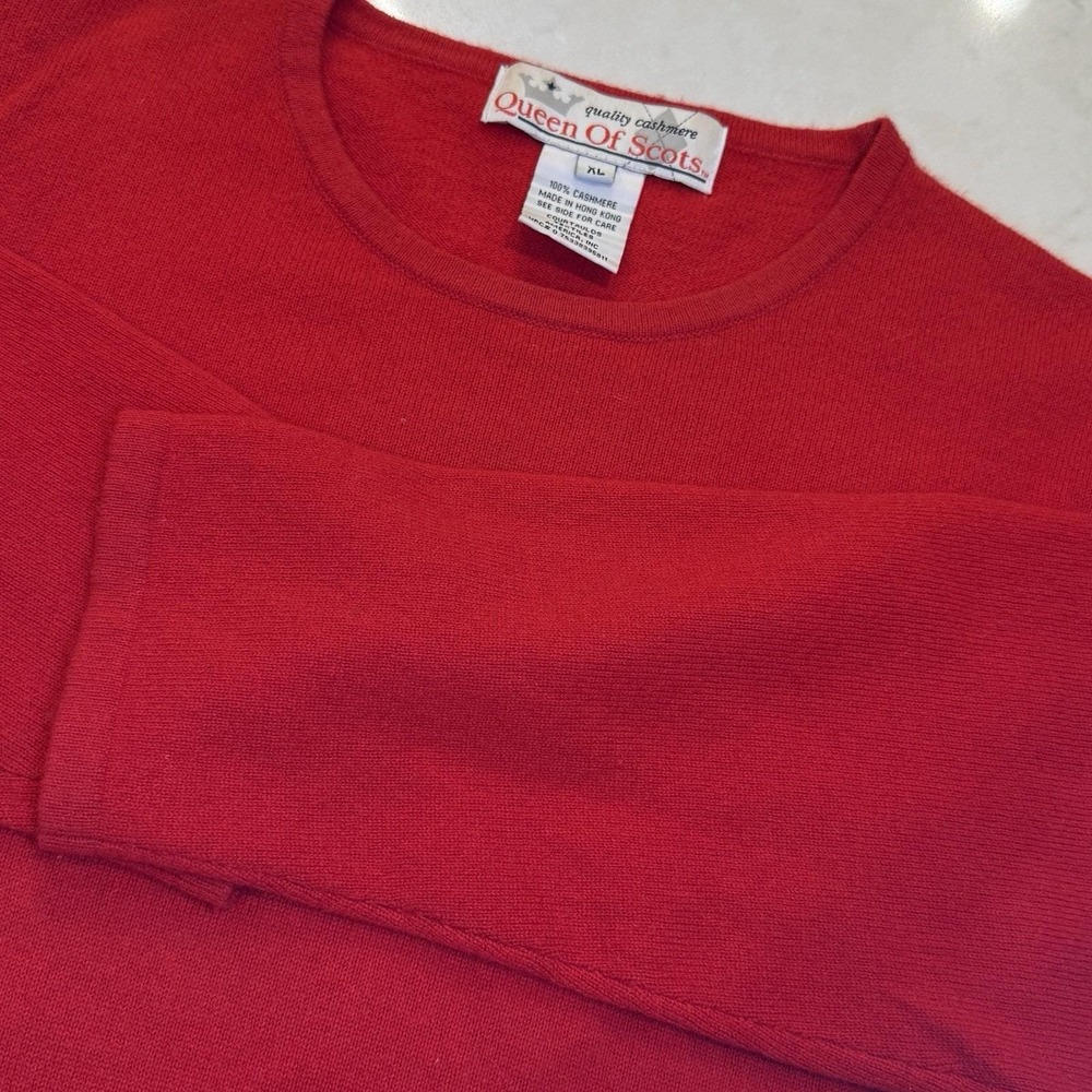 Vtg Queen Of Scots Women's Red Long Sleeve 100% Cashmere‎ Knit Sweater Size L/XL